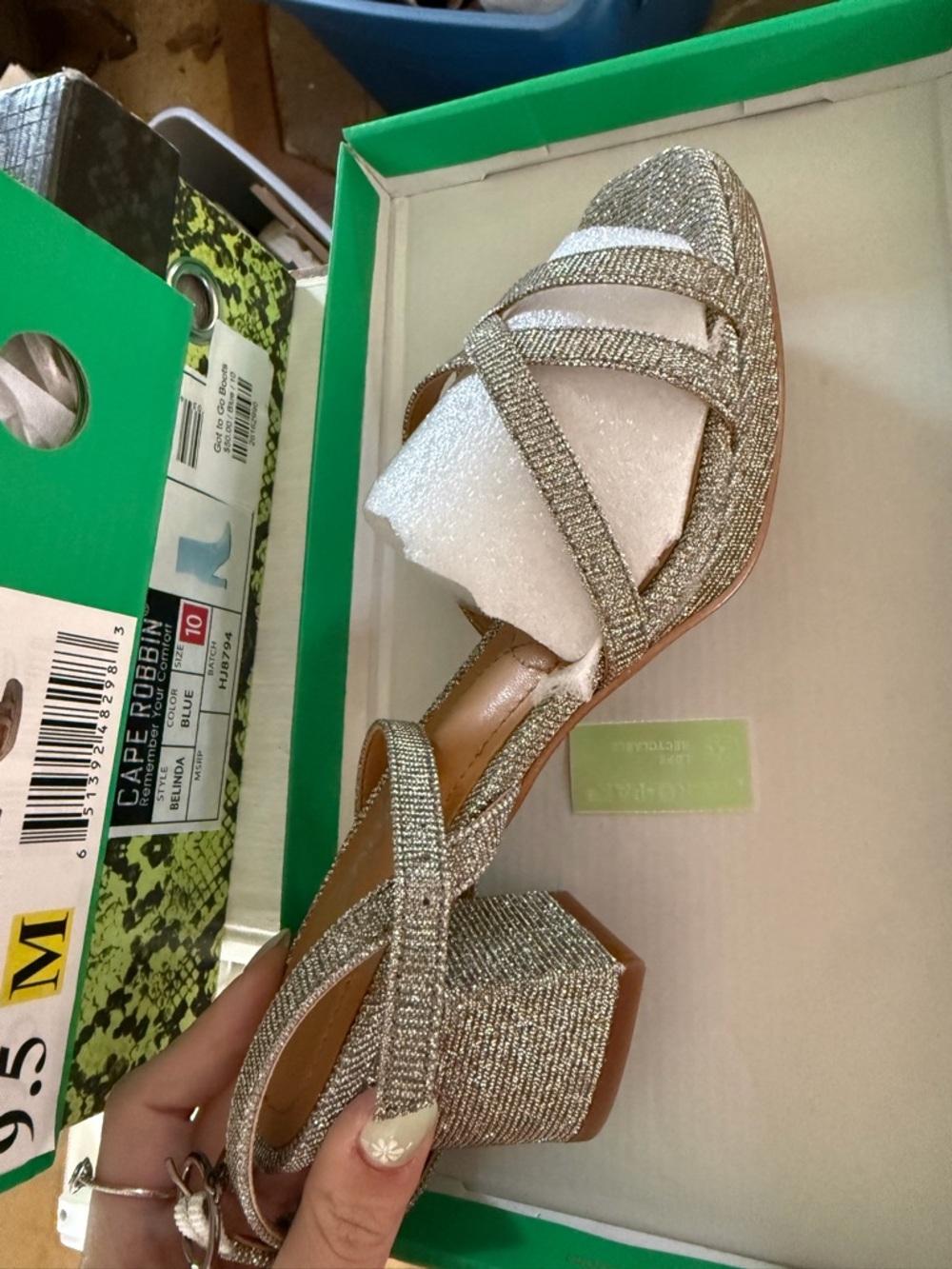 Silver Glitter Strappy Block Heel Sandal